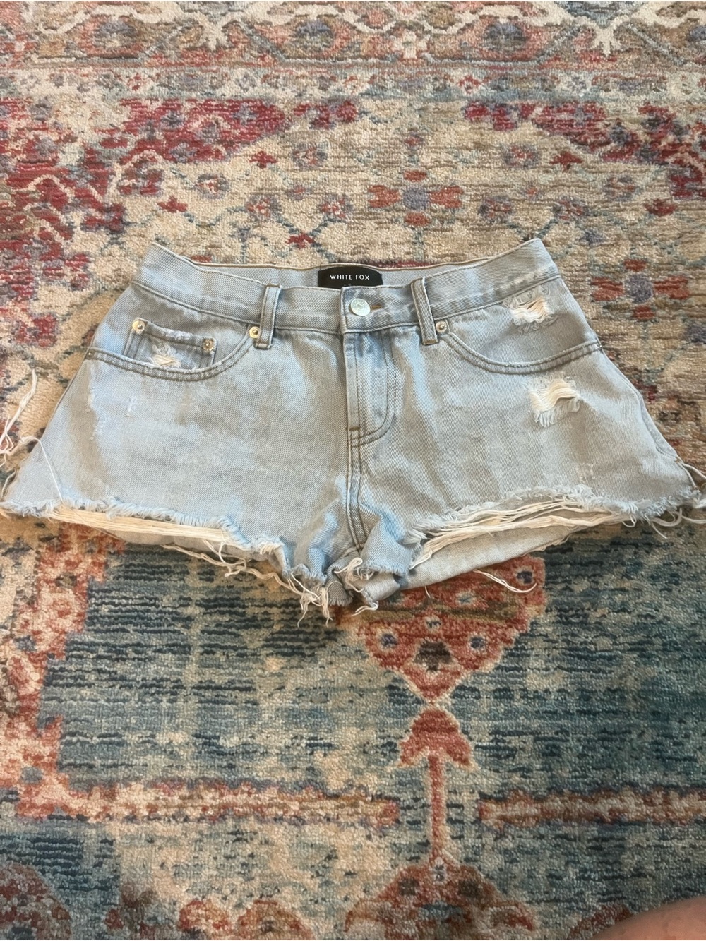 White Fox Light Blue Distressed Denim Shorts-Small